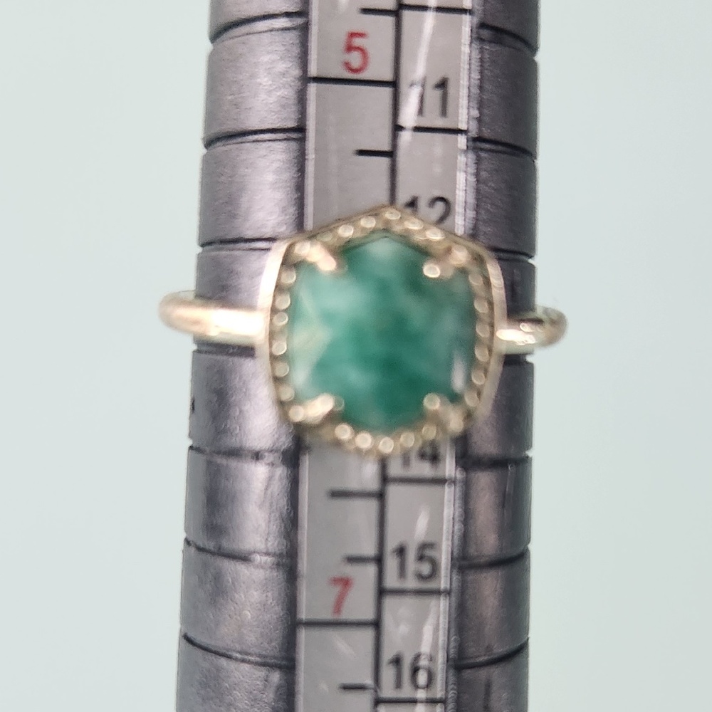 Kendra Scott Davie Dark Teal Amazonite Gold Ring, size 6, preloved - Picture 3 of 9
